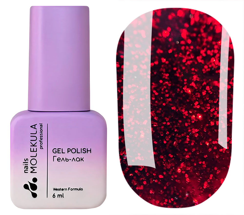 Gel Polish Molekula No. 077 (red with sparkles), 6 ml