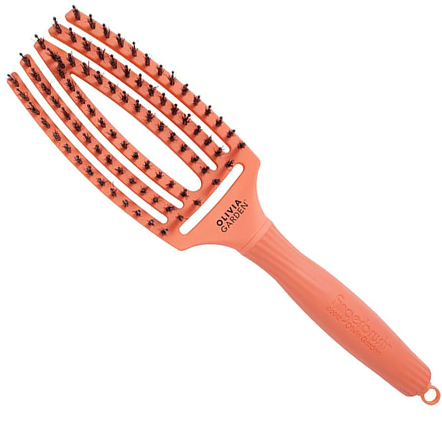 Olivia Garden Щетка массажная с натуральной щетиной Finger Brush Combo Medium Coral