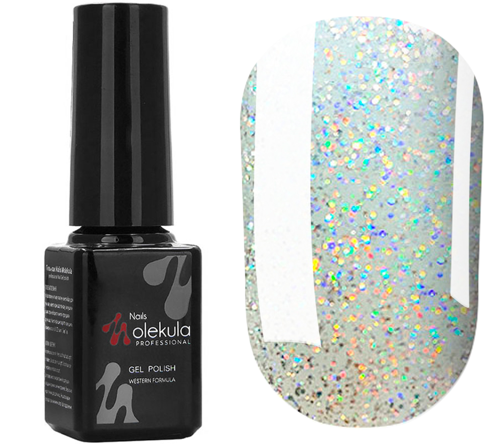 Gel Polish Molekula No. 020 (transparent with holographic sparkles), 6 ml Gel Polish Molekula No. 020 (transparent with holographic sparkles), 6 ml