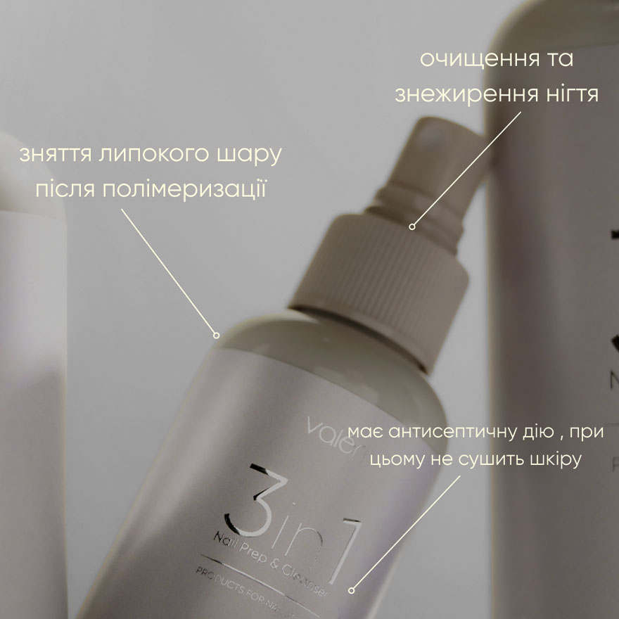 Valeri Засіб для знежирення та зняття липкого шару 3в1 Nail Prep & Cleanser, 400 мл Valeri Засіб для знежирення та зняття липкого шару 3в1 Nail Prep & Cleanser, 400 мл