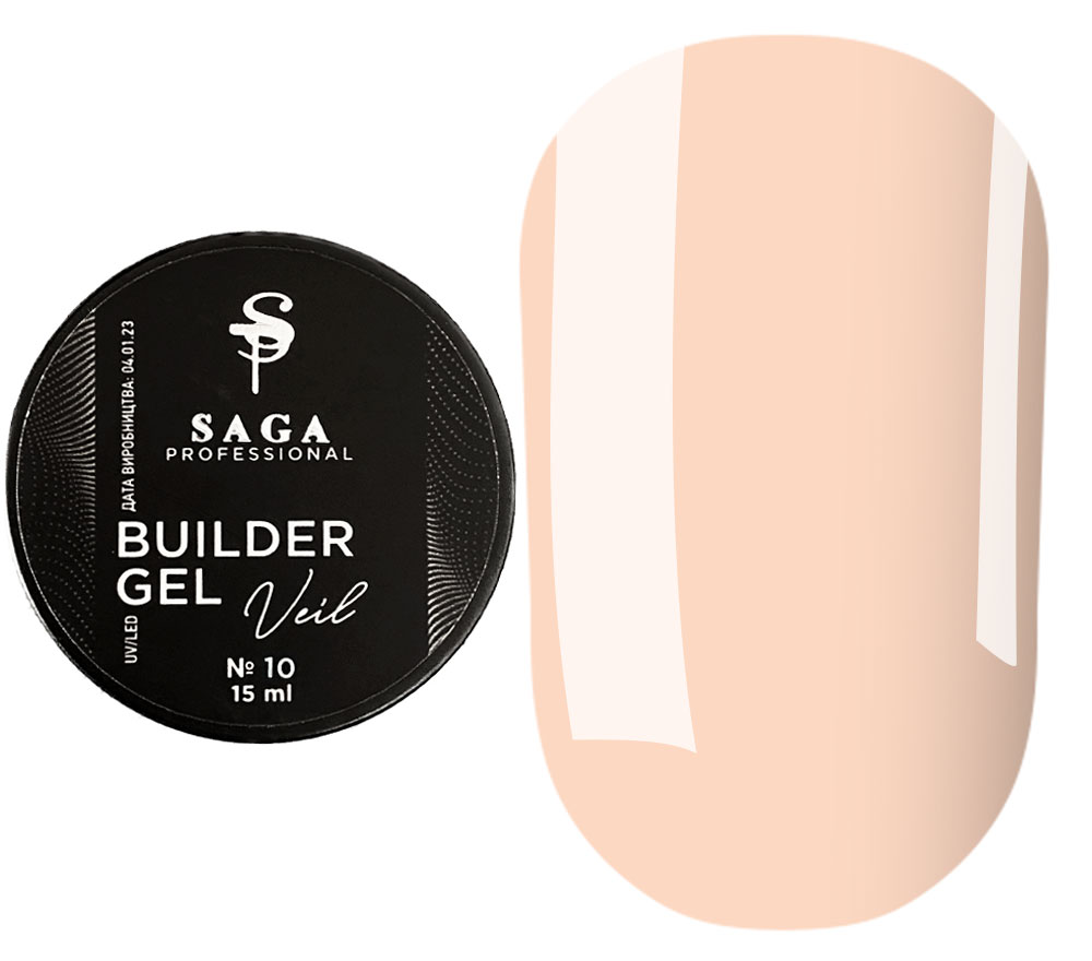 SAGA professional Builder Gel Veil 10 (нежный персиковый), 15 мл