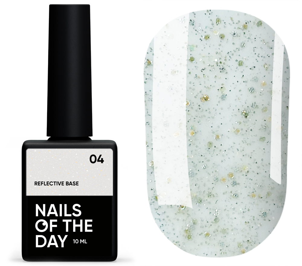 Nails Of The Day Base Reflective No. 04 (beige milky with silver and gold shimmer, reflective), 10 ml