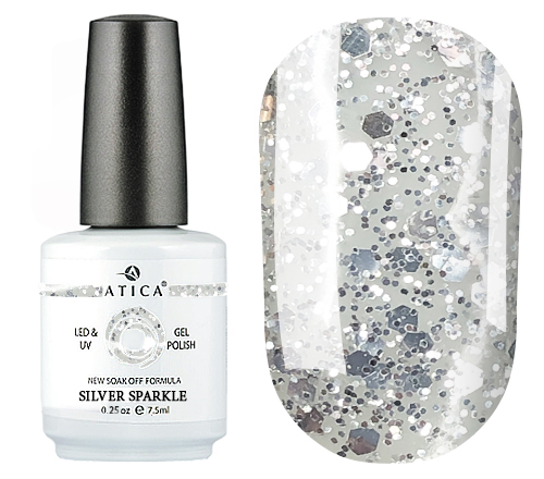 Gel varnish Atica Silver Sparkle GPM119 (silver sparkles), 7.5 ml