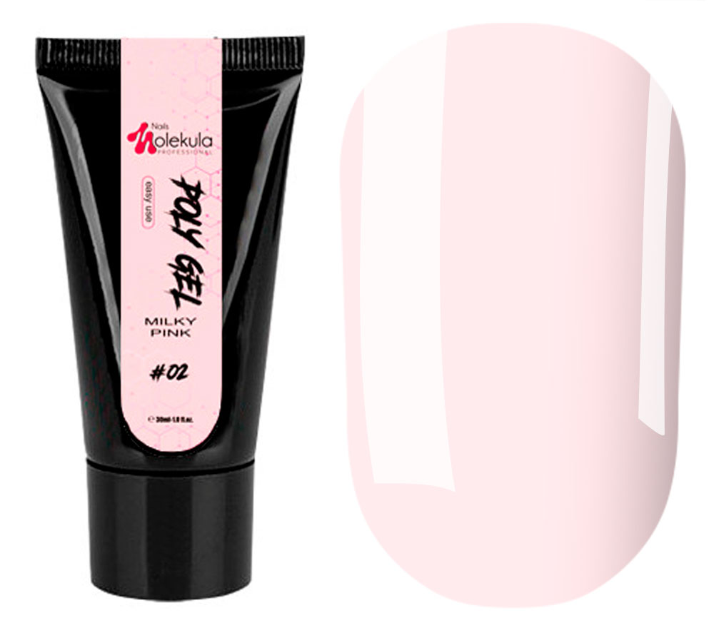 Molekula Гель для нігтів Poly Gel №02 Milky Pink (світло-рожевий, напівпрозорий), 15 мл