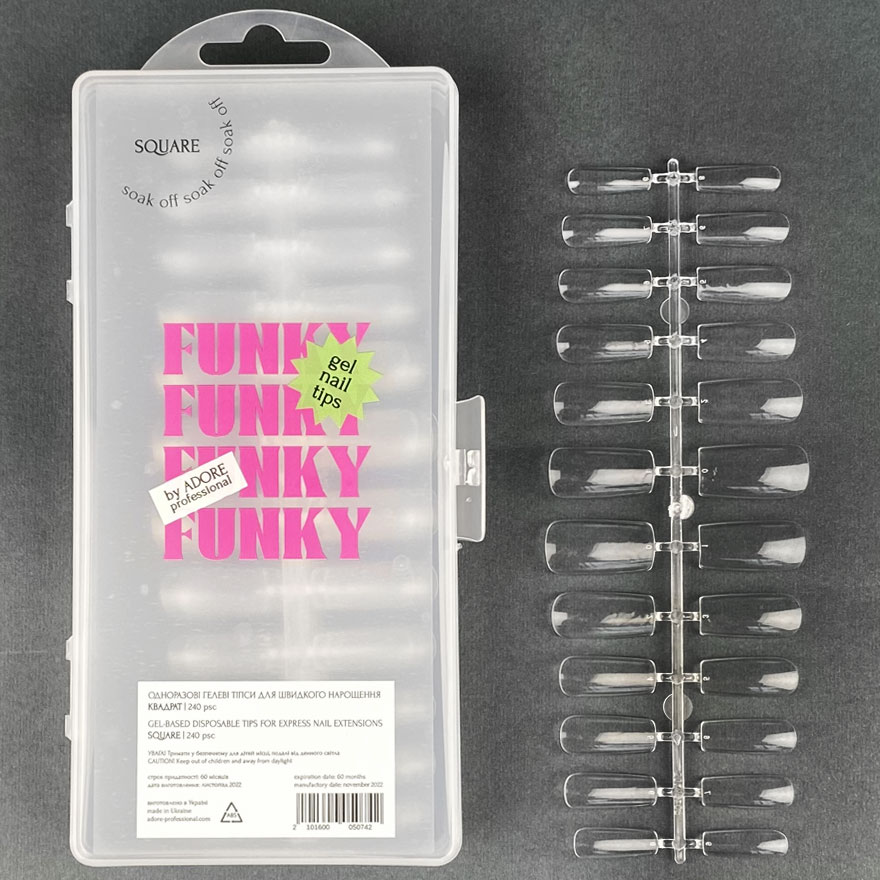 ADORE Funky Gel Nail Tips "SQUARE" – натуральний квадрат, 240 шт