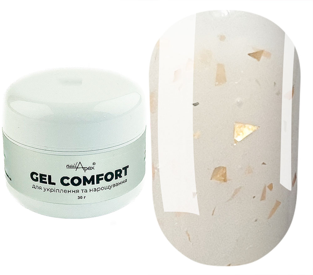 NailApex Dust-free gel COMFORT GEL No. 9 (milk beige with flakes), 30 ml