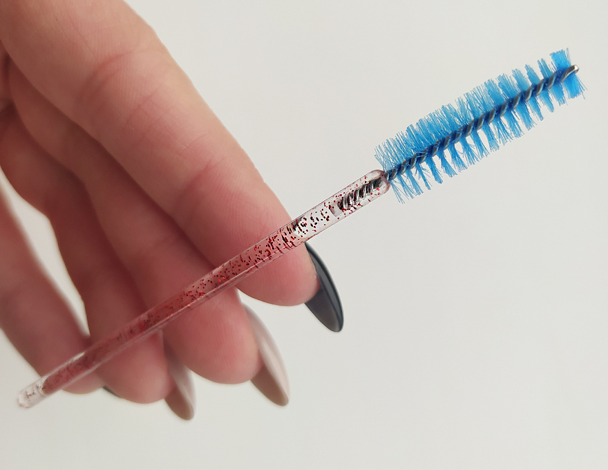 Hair brush, nylon, blue on clear base with red glitter (1 pc)