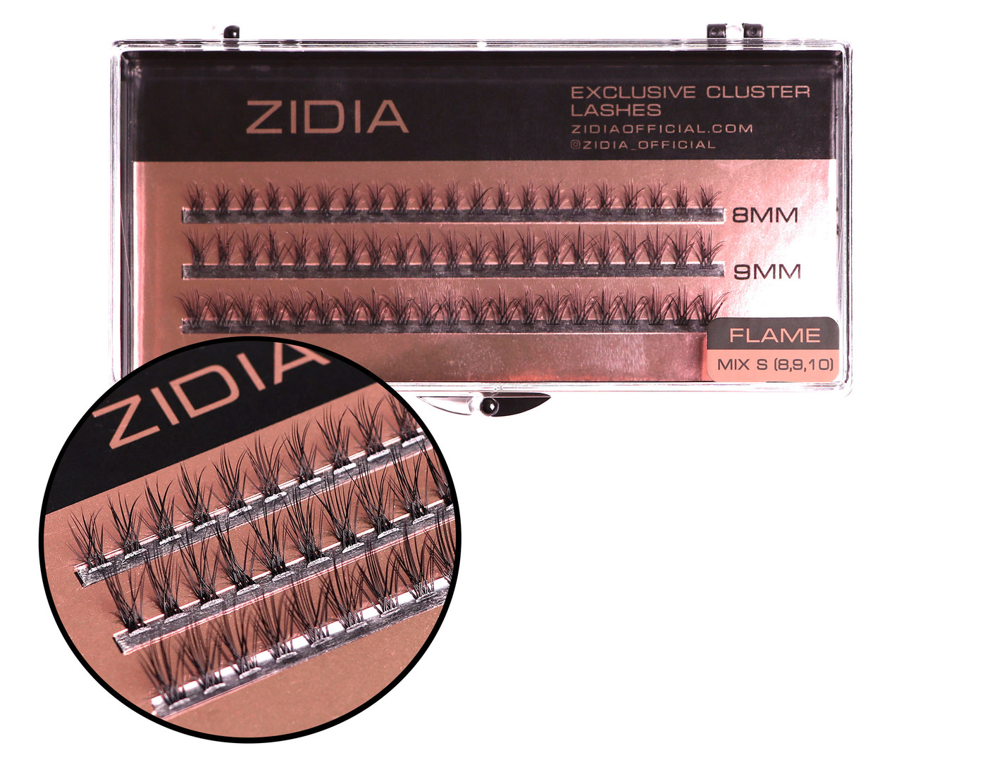 ZIDIA Cluster lashes Вії-пучки 20D Flame Series C 0,10 Mix S (3 стрічки, розмір 8, 9, 10 мм)