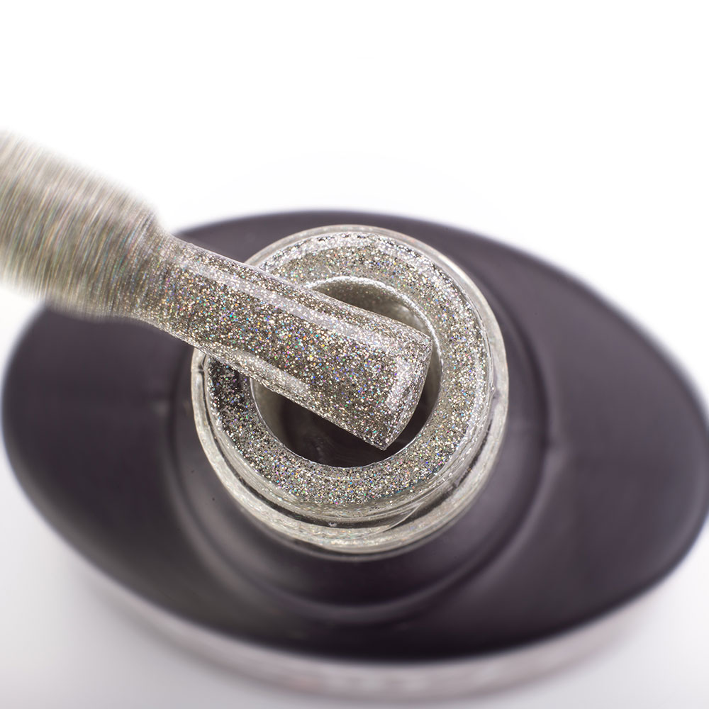 Gel Polish Komilfo DeLuxe Series G008 (silver with holographic glitter), 8 ml.