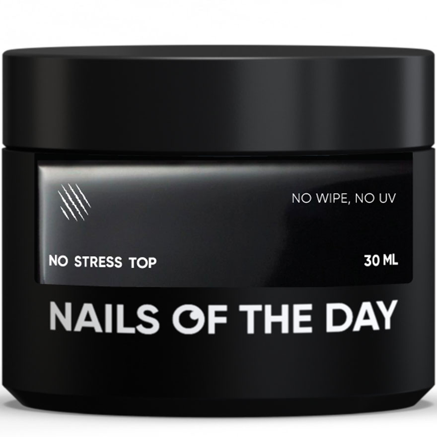 Nails Of The Day Glossy nail top without sticky layer and without UV filters No stress top no wipe, 30 ml Nails Of The Day Glossy nail top without sticky layer and without UV filters No stress top no wipe, 30 ml