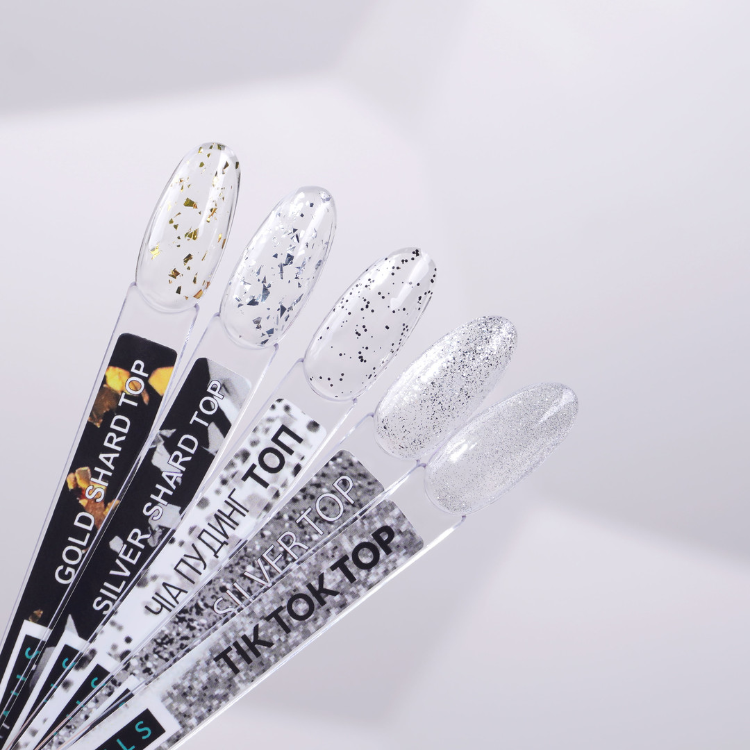 УЦІНКА до 10.2026 Kira Nails No Wipe Silver Shard Top, 6 мл