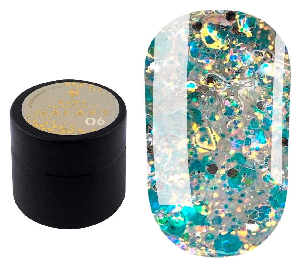 SAGA professional Galaxy glitter 06 (transparent with holographic gold glitter), 8 ml SAGA professional Galaxy glitter 06 (transparent with holographic gold glitter), 8 ml