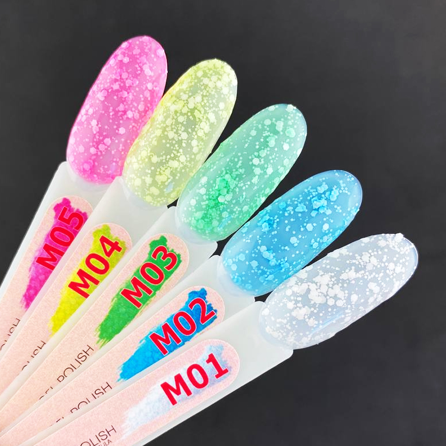Гель-лак Molekula MARSHMELLOW №02 (полупрозрачный голубой с белыми хлопьями), 6 мл