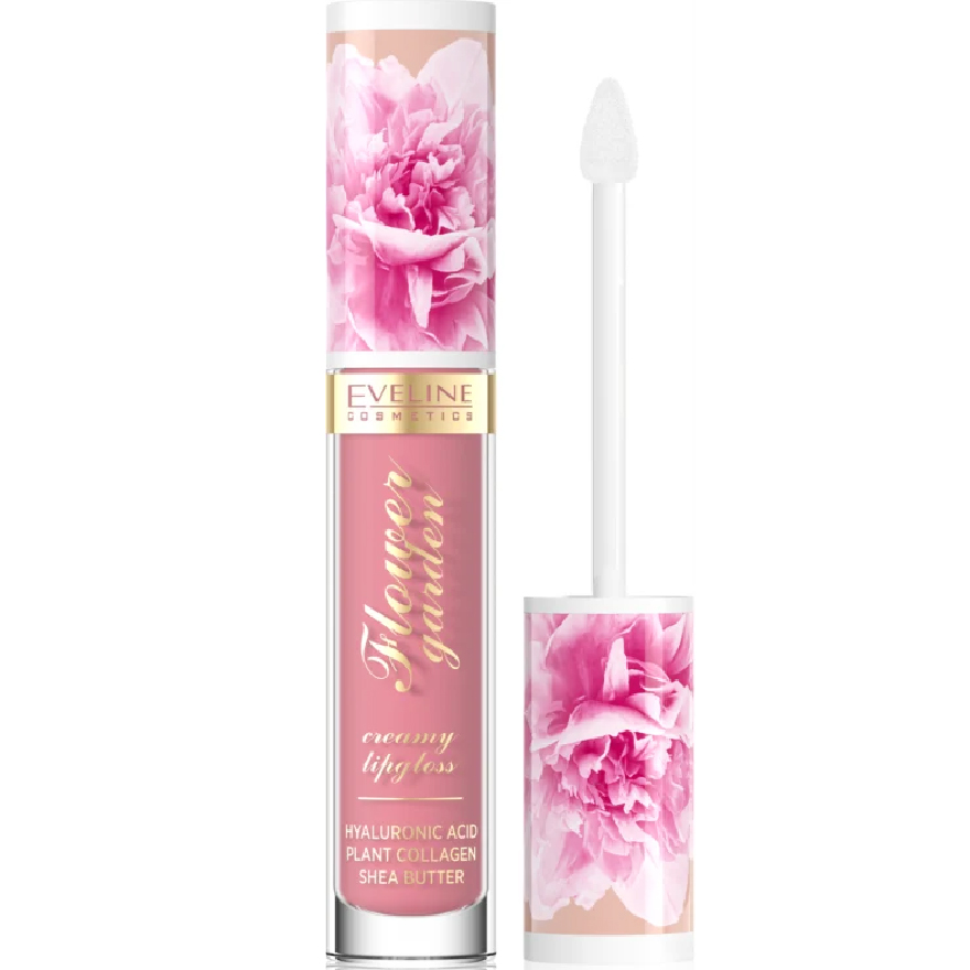 УЦІНКА до 06.2026 EVELINE COSMETICS FLOWER GARDEN Кремовий блиск для губ з гіалуроновою кислотою № 01 - Delicate Rose, 4,5 мл
