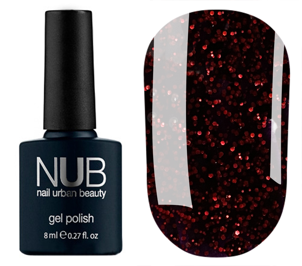 Гель-лак NUB 238 WANDERLUST (бордо с красными блестками), 8 мл