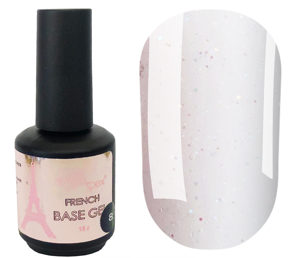 NailApex French Base FRB8 Translucent Milky Camouflage Base with Multicolor Shimmer, 15 ml