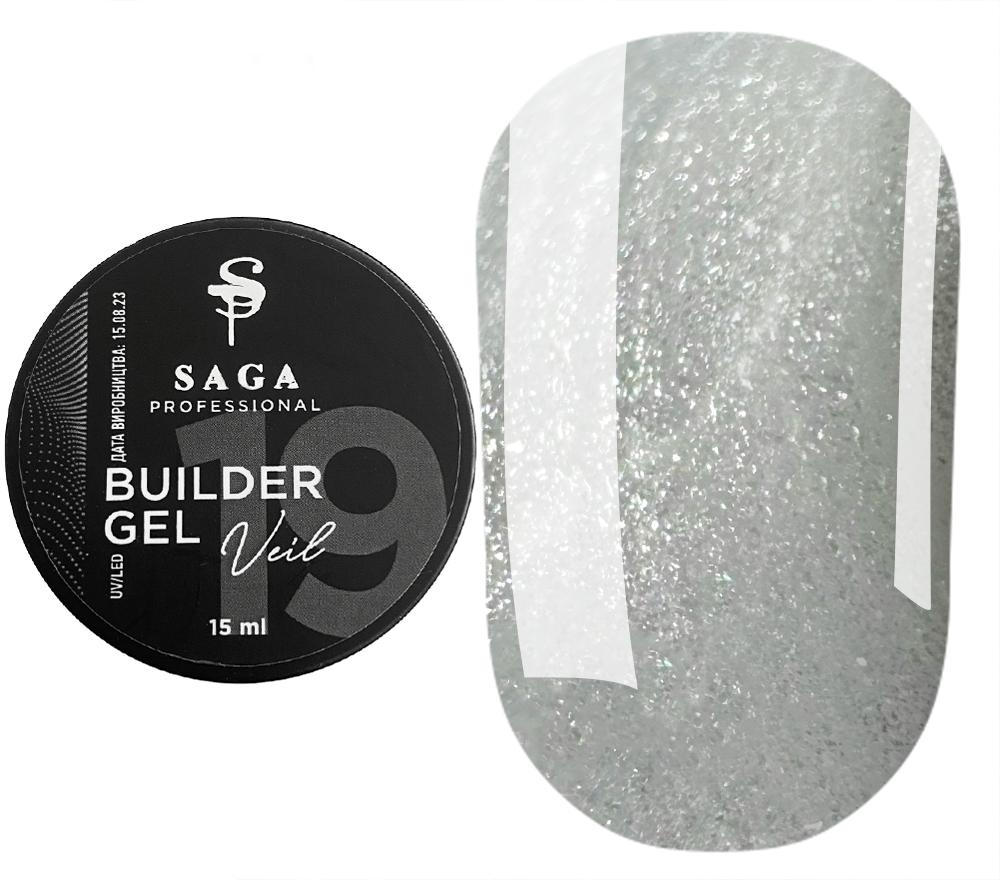SAGA professional Builder Gel Veil 19 (молочно-белый с шиммером), 15 мл