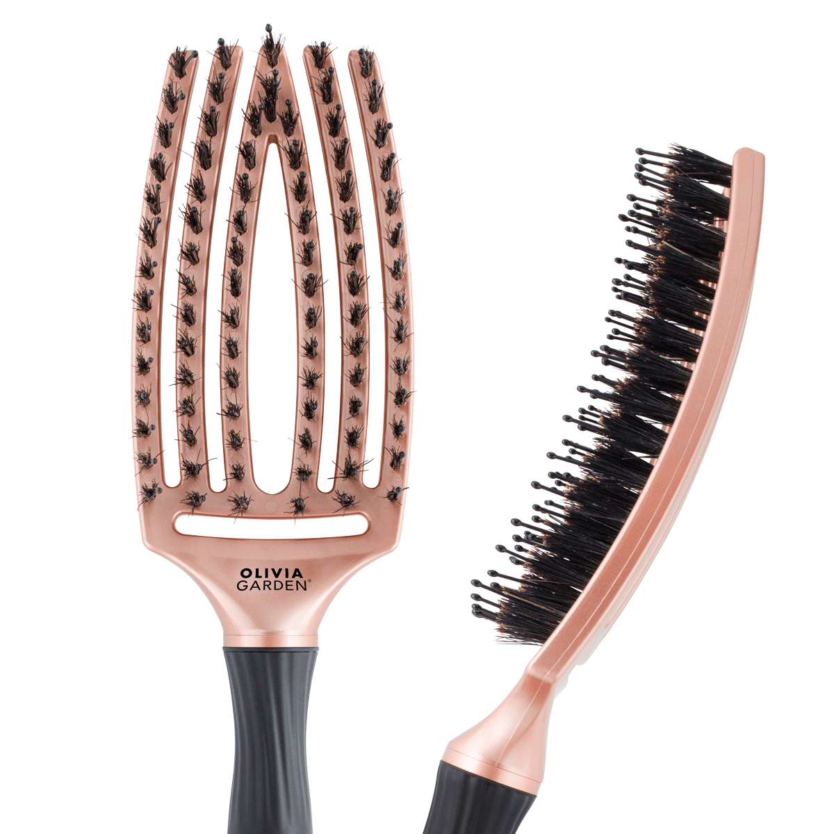 Olivia Garden Massage Brush Natural Bristle Finger Brush Combo Trinity Love Rose