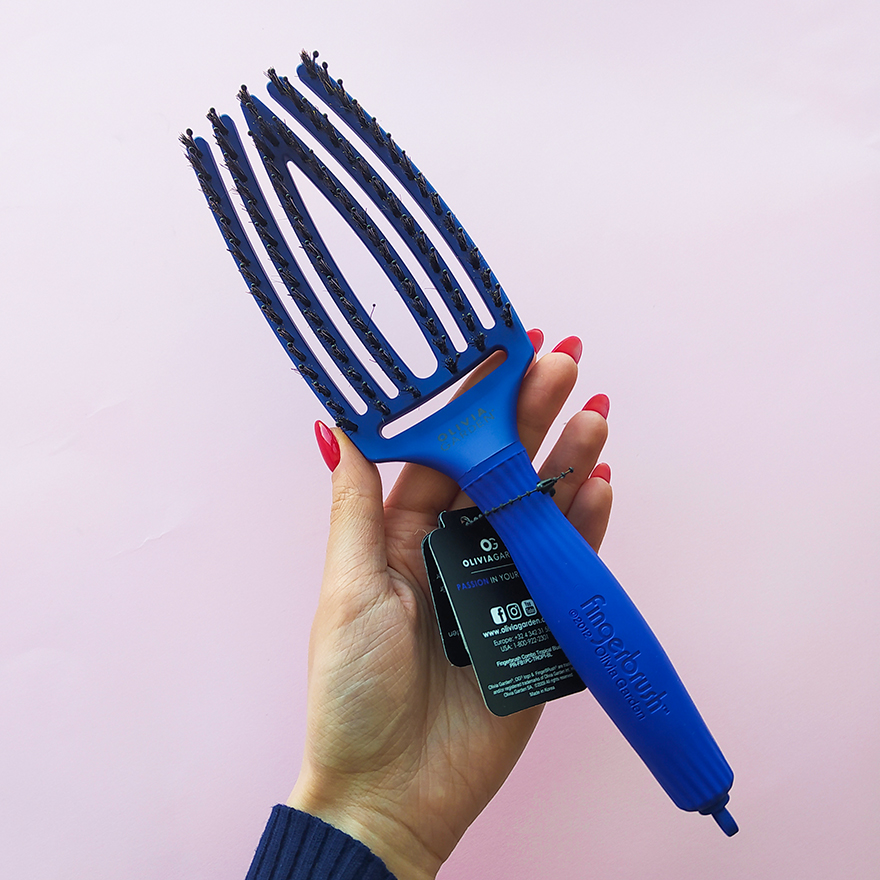 Olivia Garden Щетка массажная с натуральной щетиной Finger Brush Combo Medium Tropical Blue