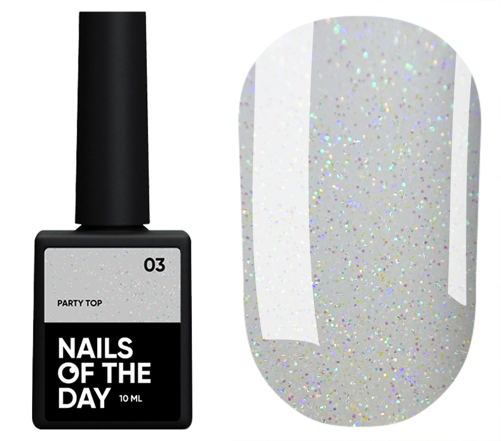 Nails Of The Day Nail top Party top No. 03 (transparent with medium shimmer), 10 ml