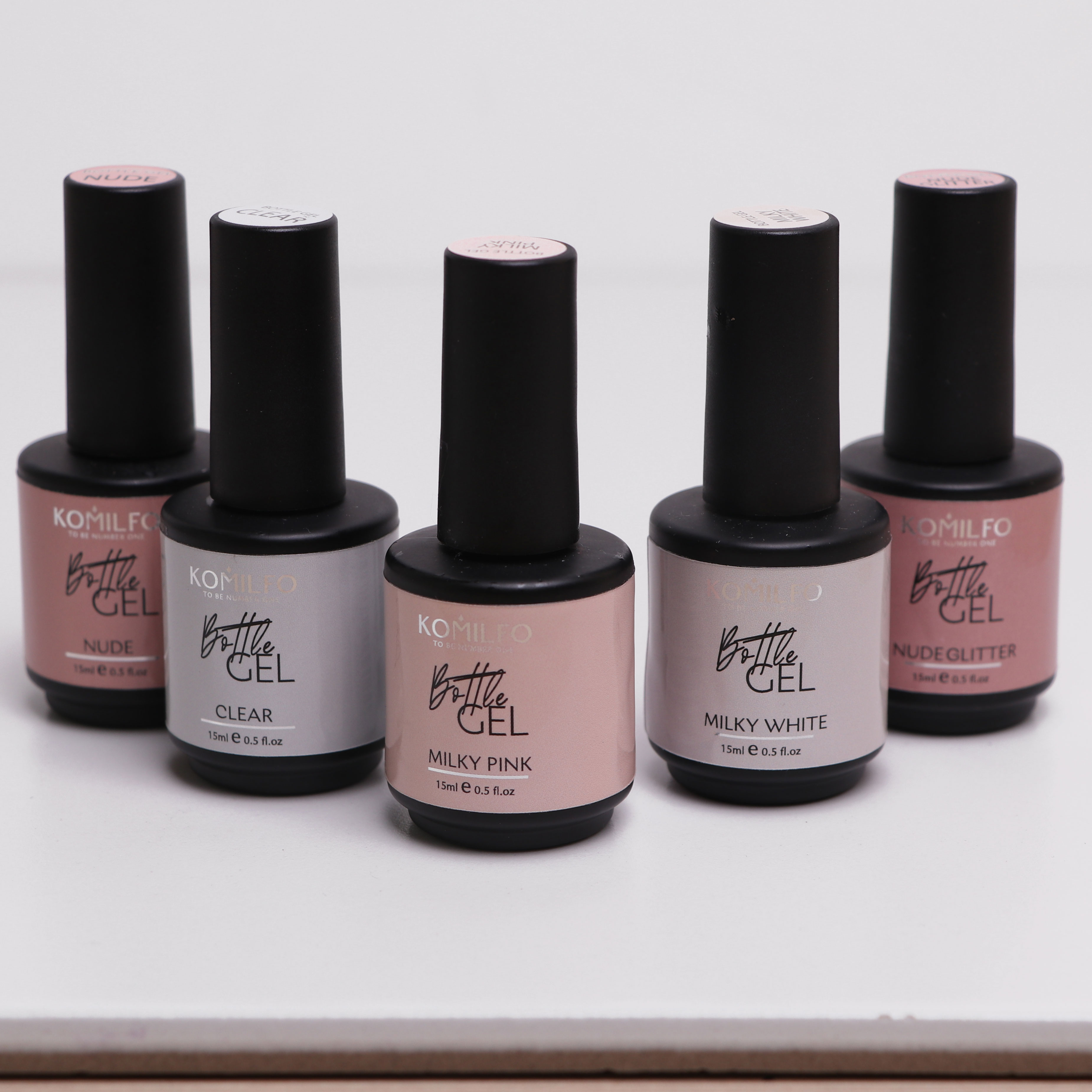 Komilfo Bottle Gel Milky Pink with brush, 15 ml