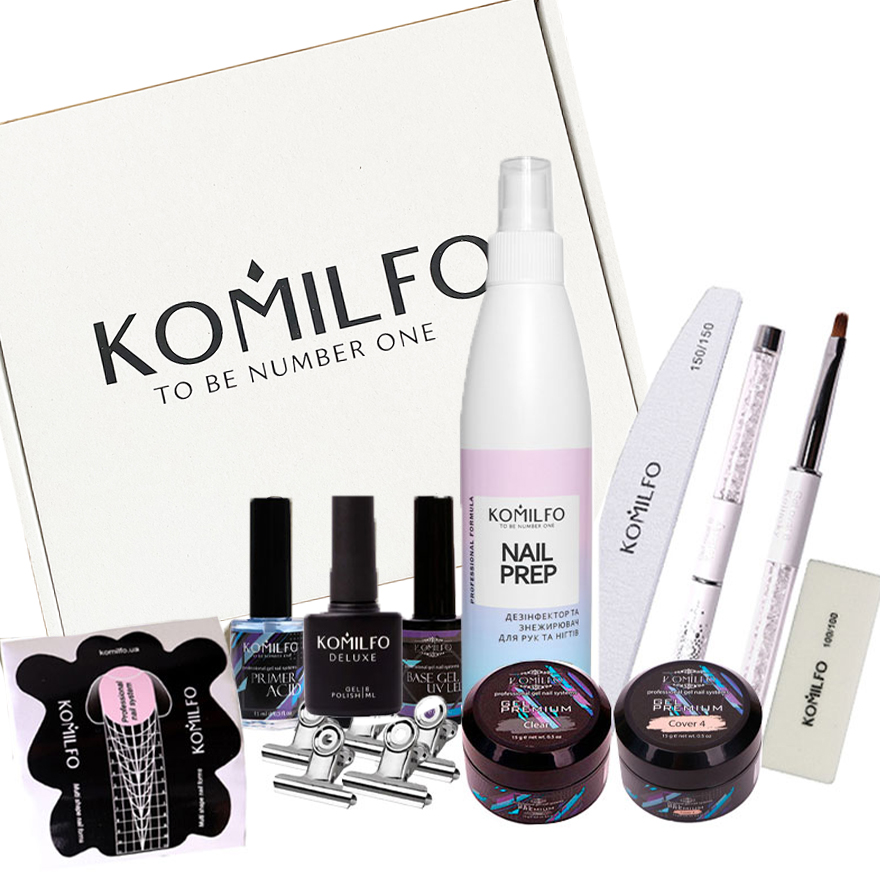 Komilfo Nail Extension Kit (without lamp, with Komilfo No Wipe UV Top, Komilfo Nail Prep, 250 ml) Komilfo Nail Extension Kit (without lamp, with Komilfo No Wipe UV Top, Komilfo Nail Prep, 250 ml)