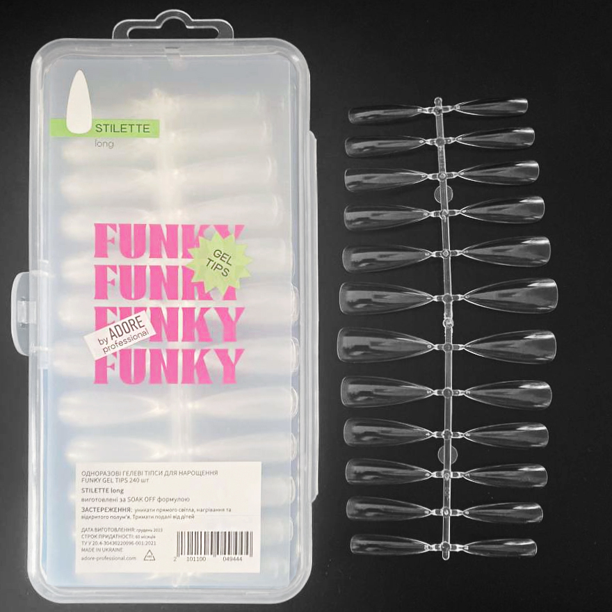 ADORE Гелевые типсы Funky Gel Tips STILETTE long