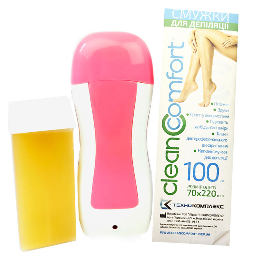 Базовый набор для депиляции (белый с розовым воскоплав) с полосками Clean Comfort