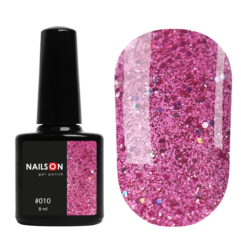 Gel polish NailsOn 010 (pink with shimmer and flakes), 8 ml