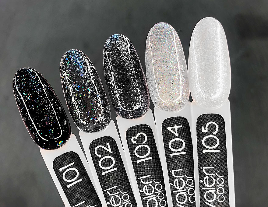 Valeri Gel nail polish 101 (black with holographic glitter), 6 ml