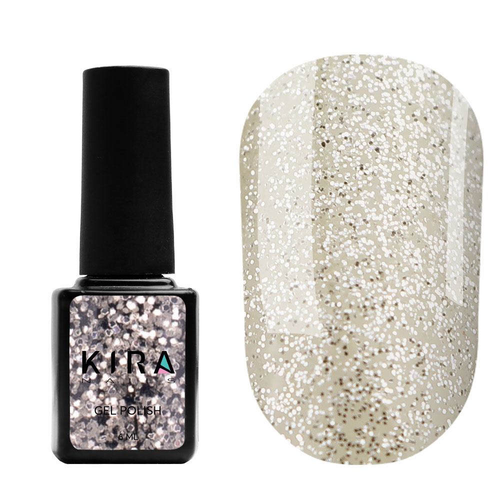 Kira Nails gel varnish No. 162 (gold with silver sparkles, enamel), 6 ml