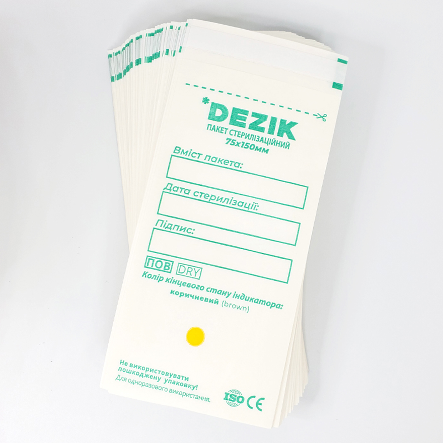 Dezik Kraft bags for air and steam sterilization, white 75x150 mm, 100 pcs/pack