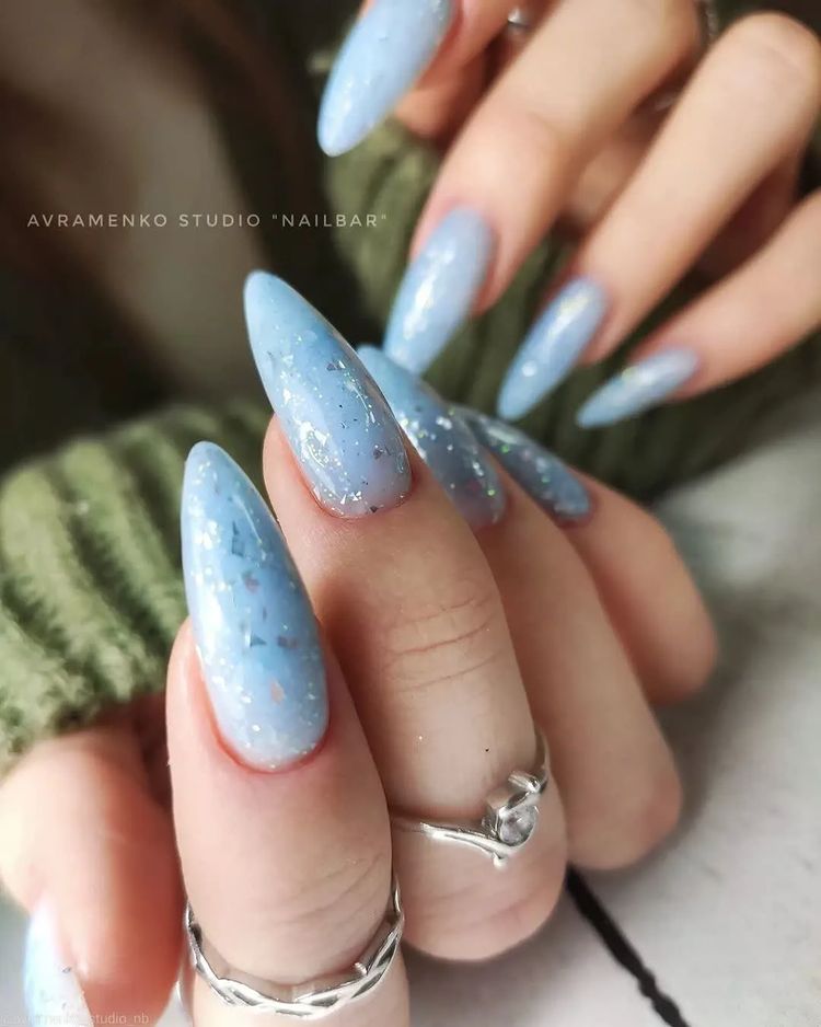 Valeri Nail Base Potal Base 055 (light blue with silver leaf), 12 ml