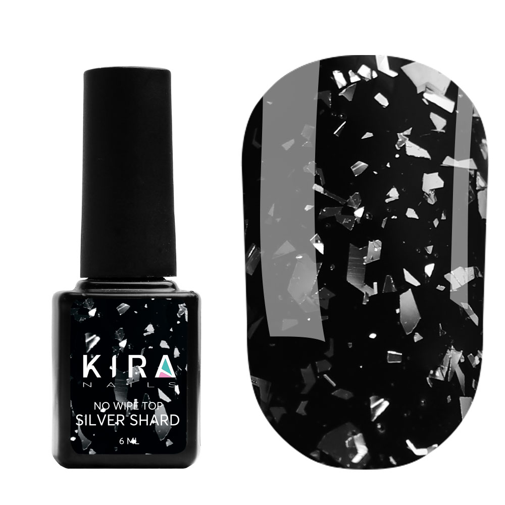 УЦІНКА до 10.2026 Kira Nails No Wipe Silver Shard Top, 6 мл