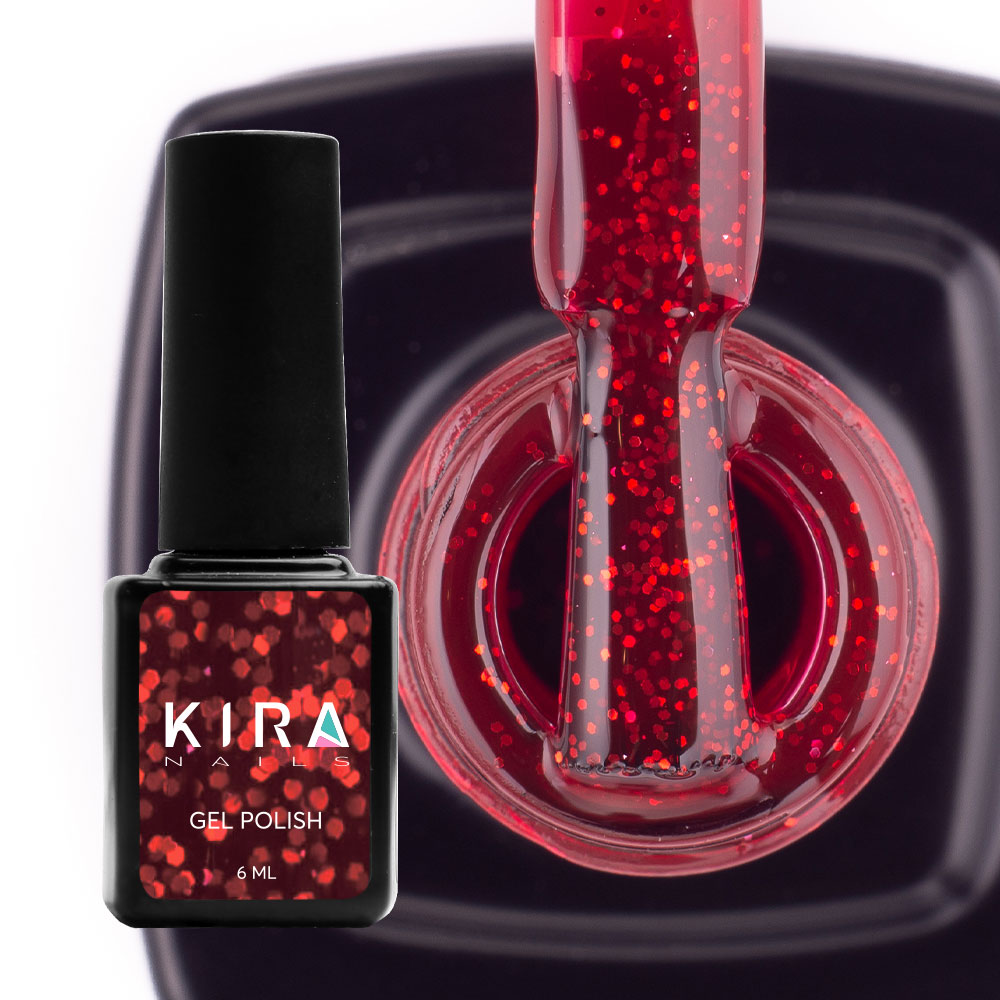Kira Nails gel varnish No. 095 (intense red with micro-shine), 6 ml