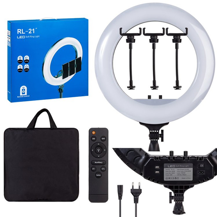 Soft Ring Light RL-21" - Professional ring lamp (3 mounts + remote control + tripod + bag) ring diameter 54 cm (1 month warranty)