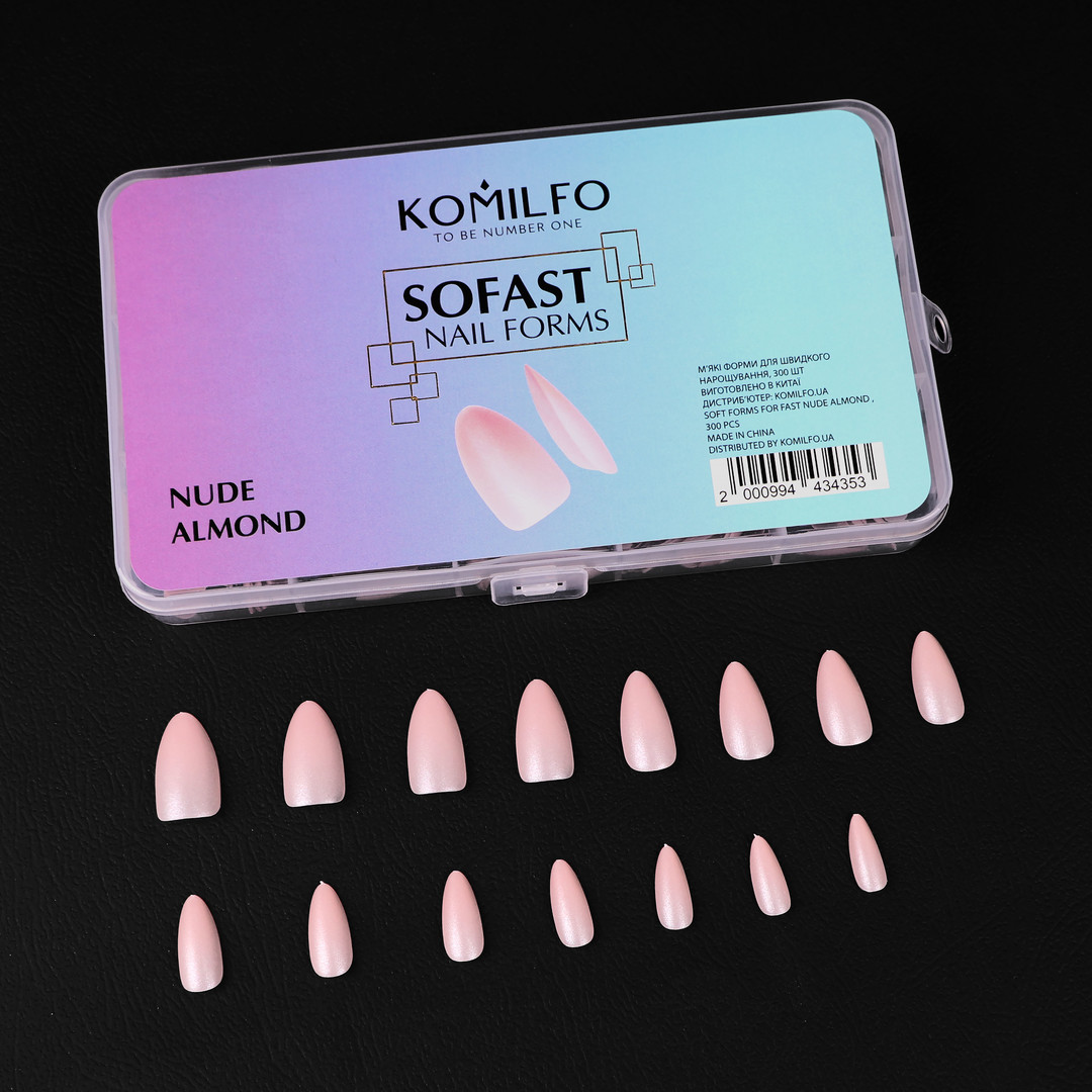 Komilfo SoFast Nail Froms Nude Almond - gel forms for extension, 300 pcs
