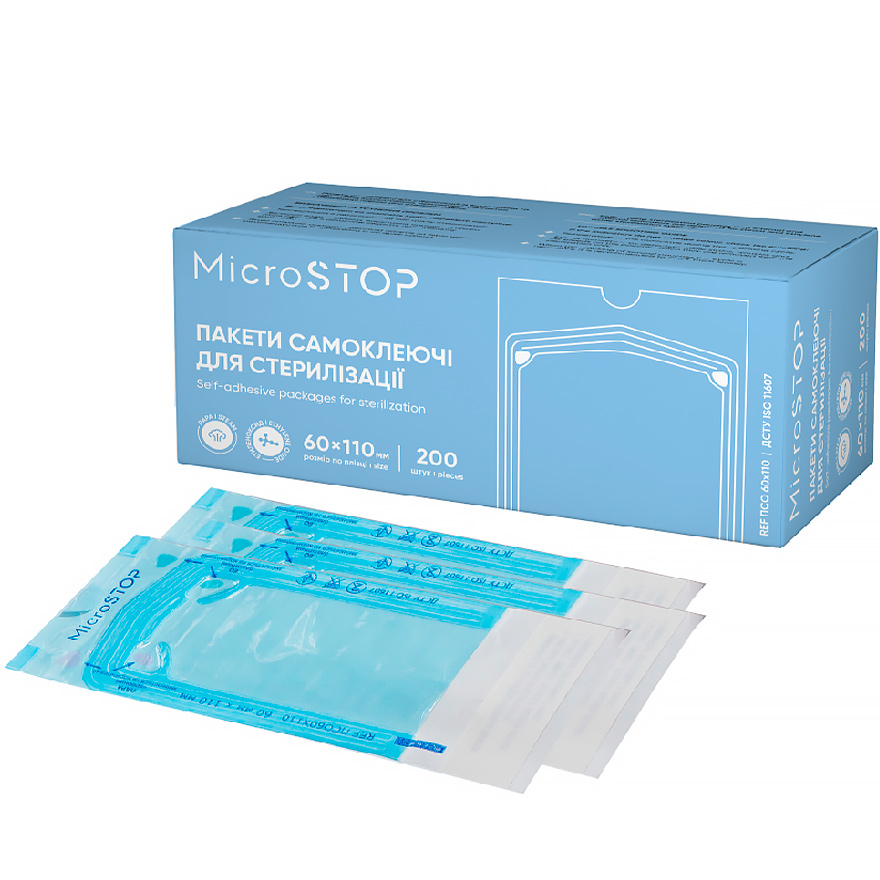 MicroSTOP Self-adhesive bags for sterilization in an autoclave 60x110 (200 pcs.) MicroSTOP Self-adhesive bags for sterilization in an autoclave 60x110 (200 pcs.)