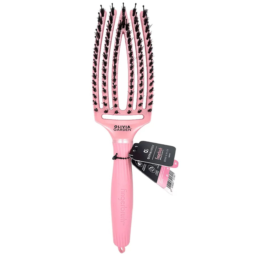 Olivia Garden Щетка Массажная с натуральной щетиной Fingerbrush Boar & Nylon Medium, Pearl Pink
