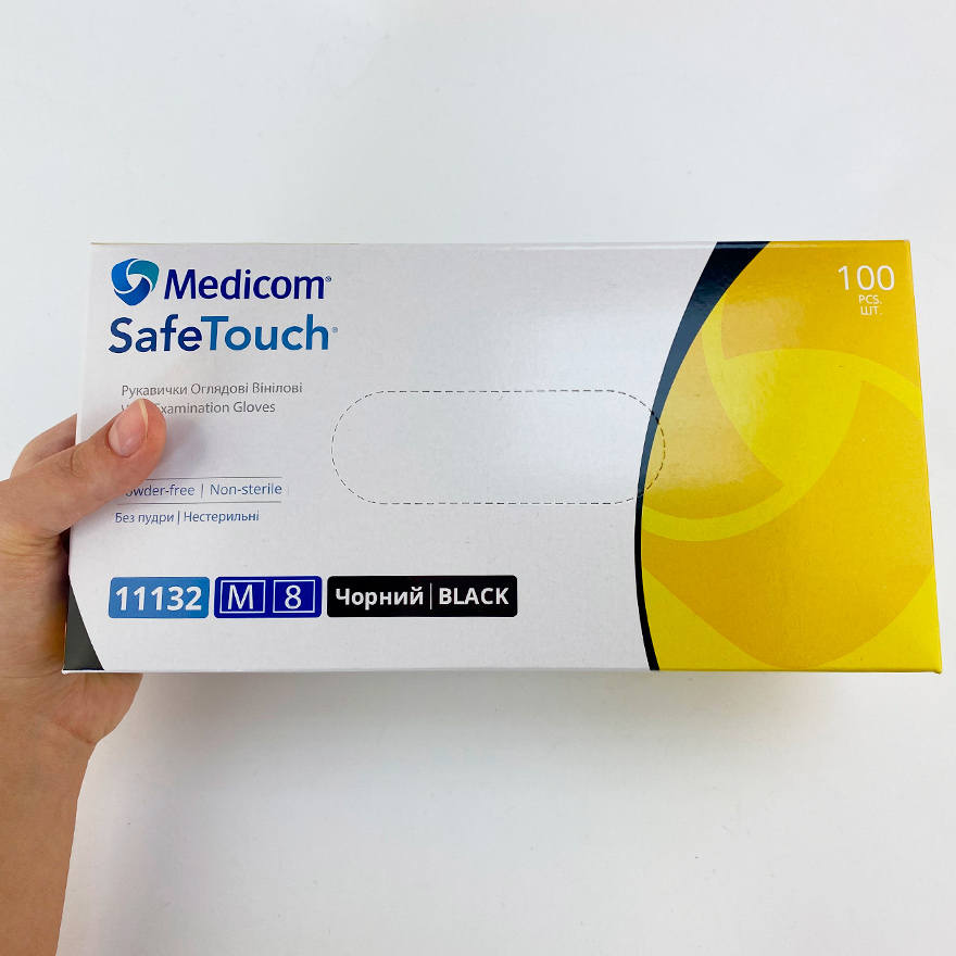 Medicom Перчатки виниловые Black (M) 11132, 100 шт/уп (50 пар)