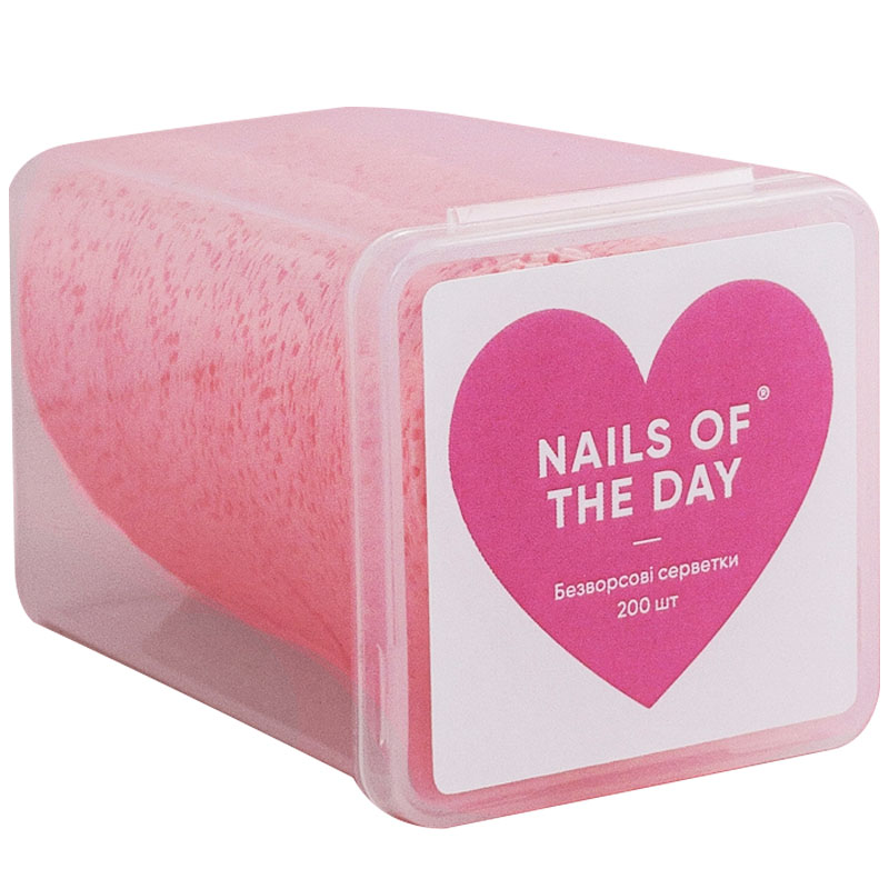 Nails Of The Day Lint-free wipes in a plastic box, 200 pcs (hearts)
