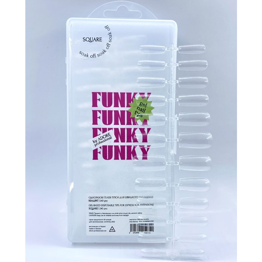 ADORE Funky Gel Nail Tips "SQUARE" – натуральний квадрат, 240 шт