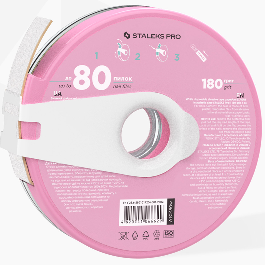 Staleks Pro - papmAm white EXPERT replacement file-tape in a plastic reel STALEKS PRO 180 grit
