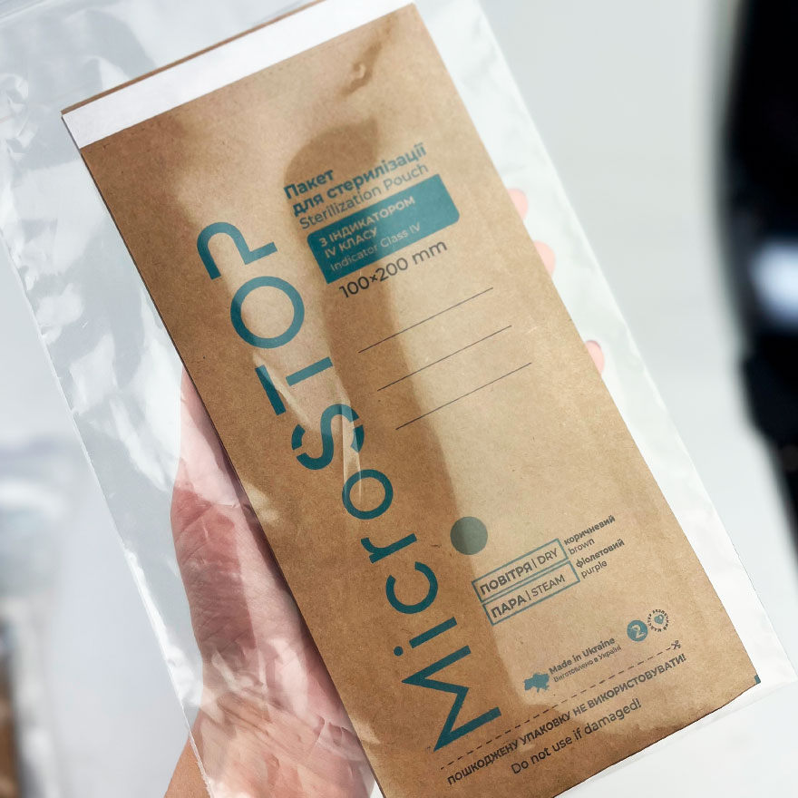 MicroSTOP Kraft bags for ECO air sterilization (paper, kraft) 100x200 mm (with class 4 indicator), 10 pcs