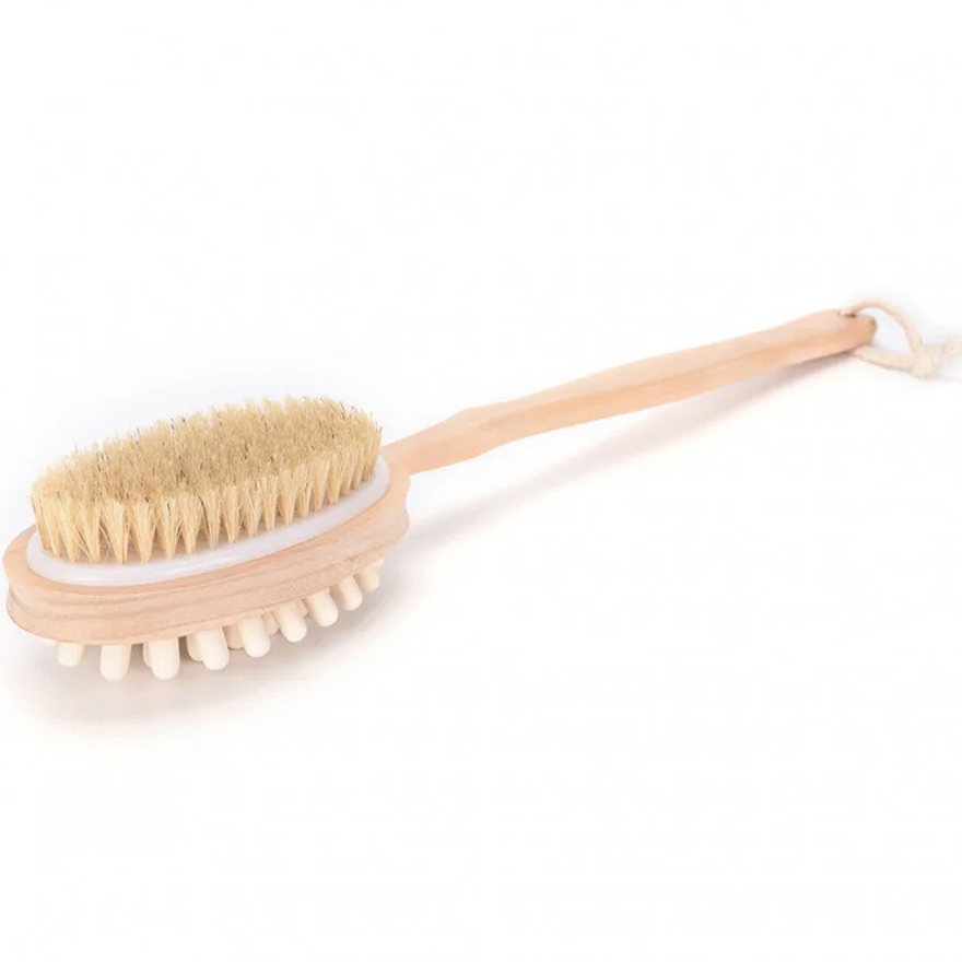 Double-sided body brush with natural bristles