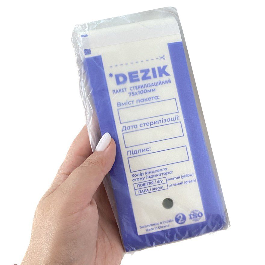 Dezik Kraft bags for air and steam sterilization, transparent 75x150 mm, 100 pcs/pack