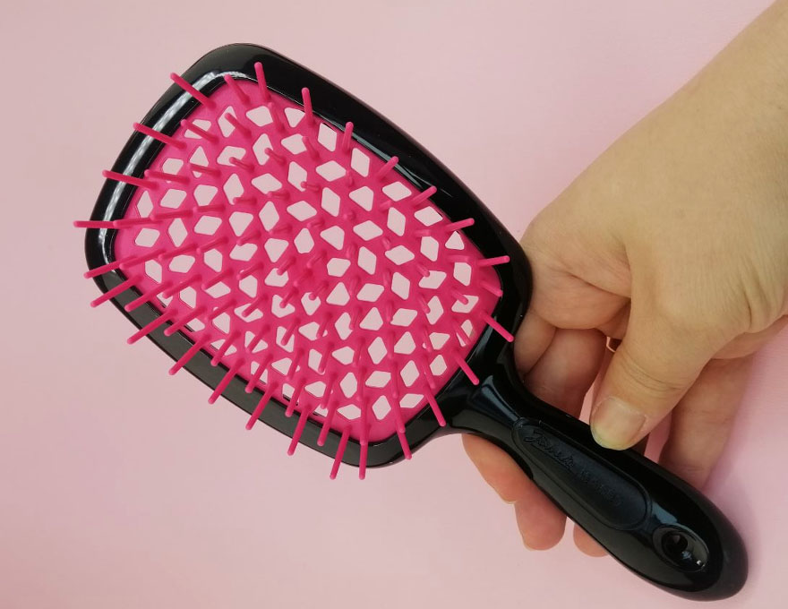 Janeke Superbrush Hair Comb Black with Raspberry
