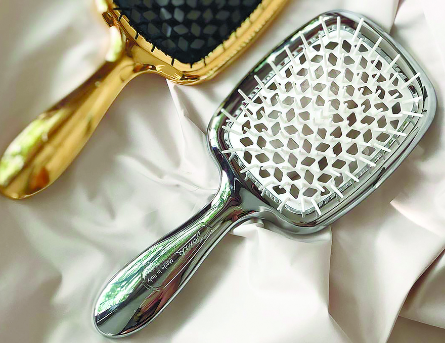 Janeke Superbrush Hair Comb Silver & White