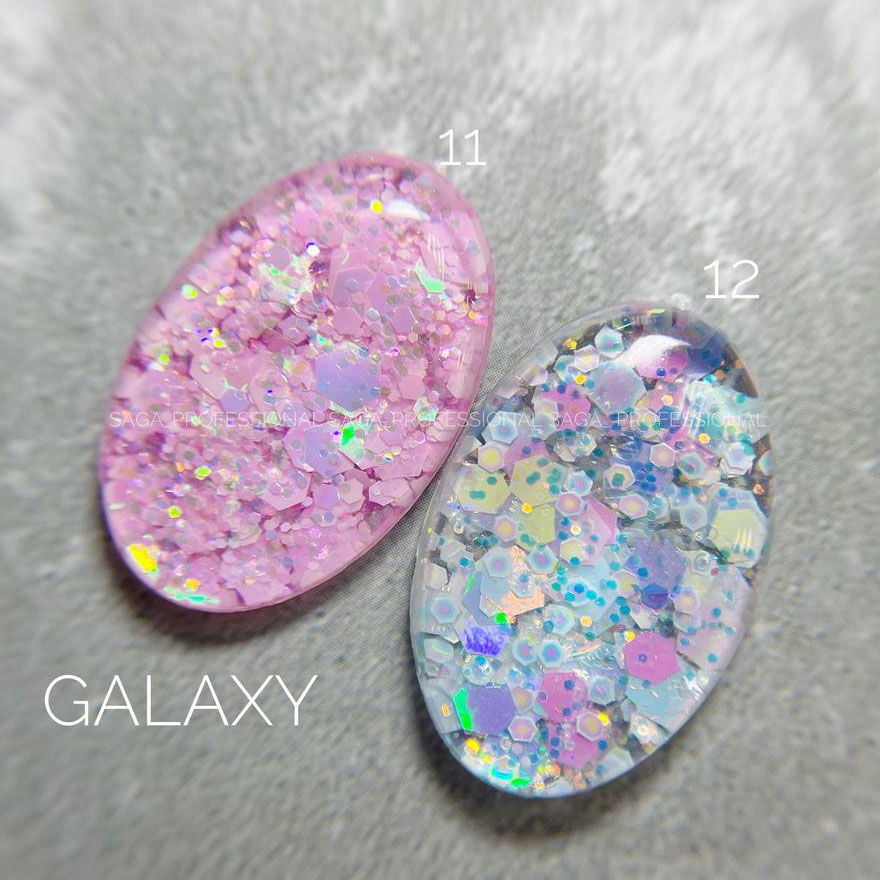 SAGA professional Galaxy glitter 11 (прозрачный с голографическими нежно-розовыми блестками), 8 мл