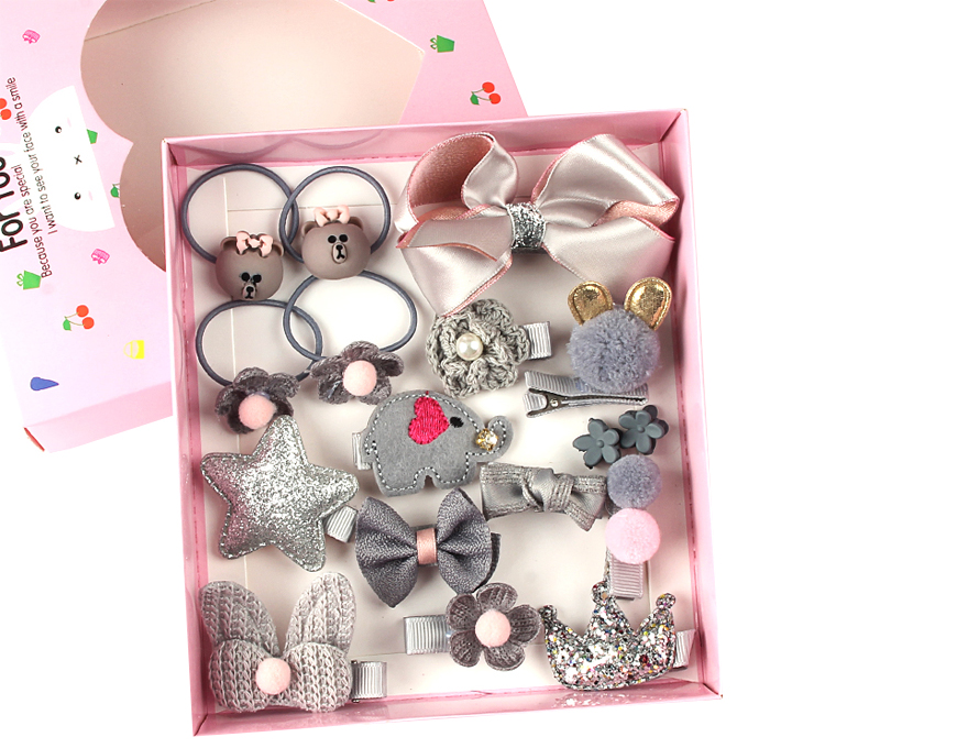 Children's set of hairpins and hair ties, 18 pcs, gray